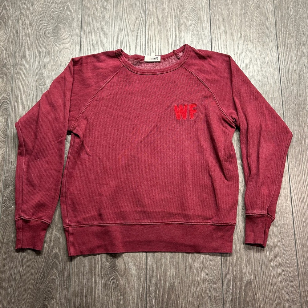 Wilfred Free Burgundy Raglan Small Crewneck Sweatshirt Embroidered Logo